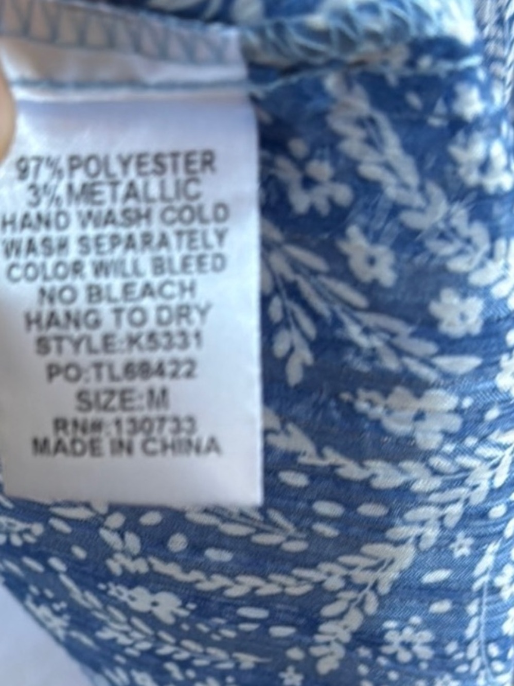 Umgee Blue Floral Smocked Ruffle Sleeve Blouse - Picture 5 of 7
